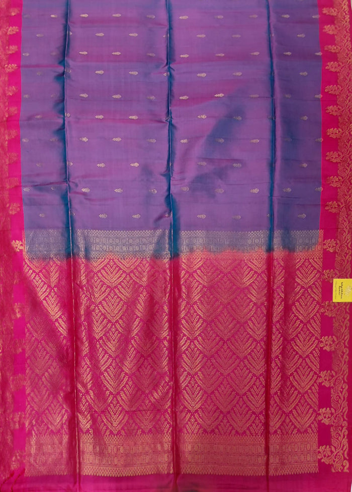 Purple Handloom Kanjivaram Pure Silk Saree With Blouse Piece
