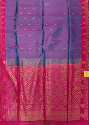 Purple Handloom Kanjivaram Pure Silk Saree With Blouse Piece