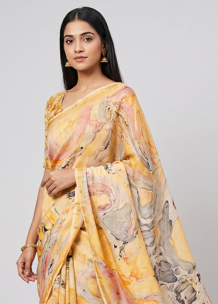 Grey Chanderi Silk Saree With Blouse Piece