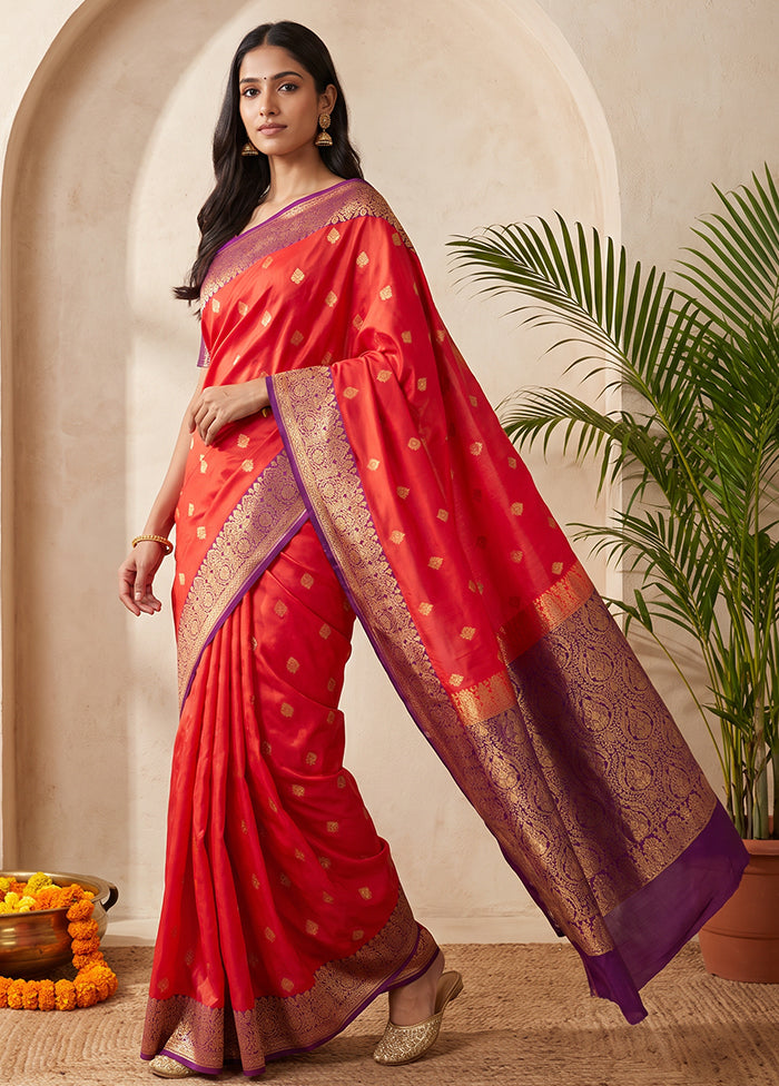Red Katan Silk Saree With Blouse Piece