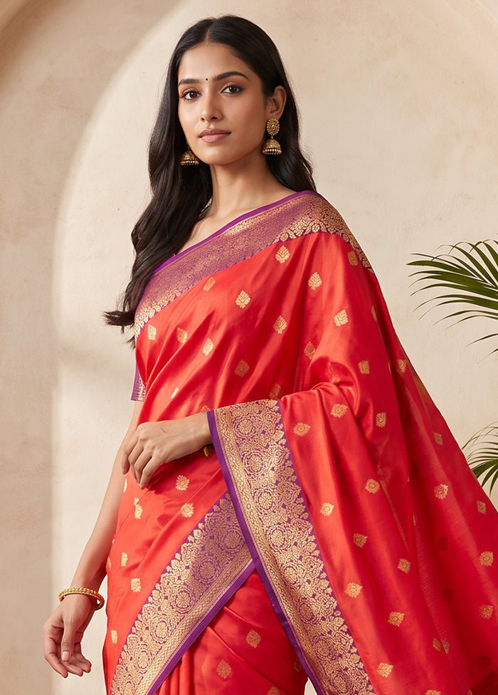 Red Katan Silk Saree With Blouse Piece