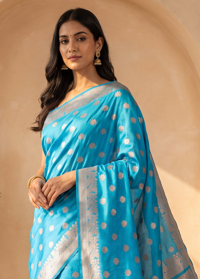 Blue Katan Silk Saree With Blouse Piece