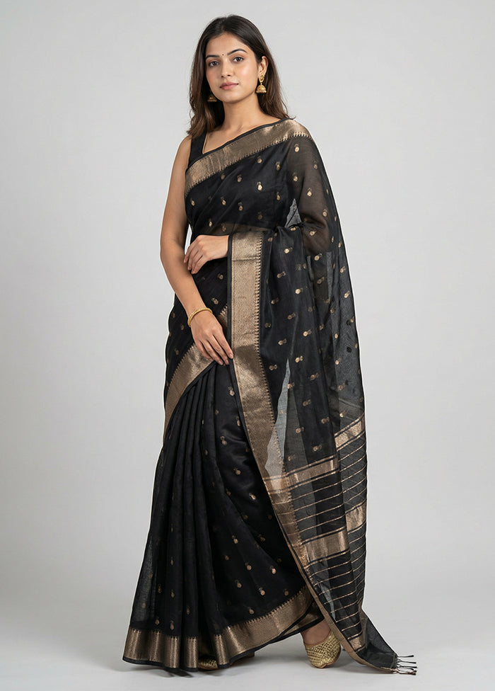 Black Kora Silk Saree With Blouse Piece