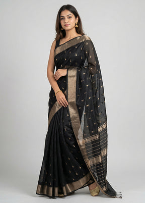 Black Kora Silk Saree With Blouse Piece