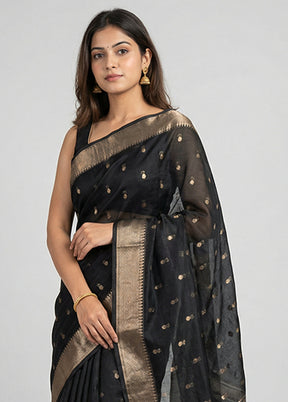 Black Kora Silk Saree With Blouse Piece