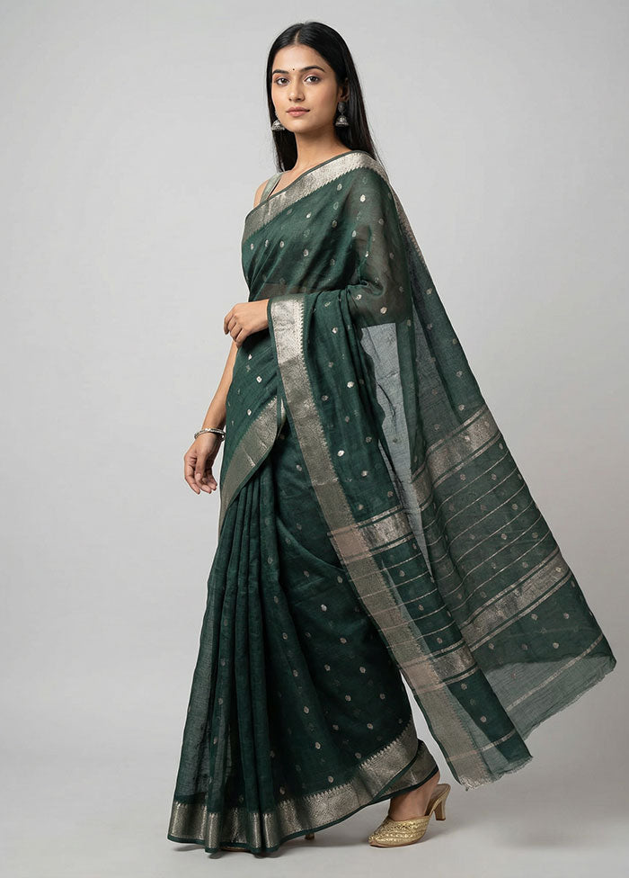 Green Kora Silk Saree With Blouse Piece