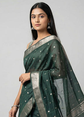 Green Kora Silk Saree With Blouse Piece