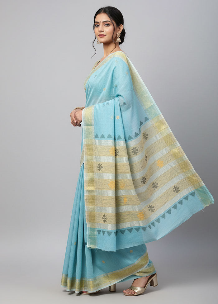 Blue Matka Silk Saree With Blouse Piece
