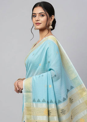 Blue Matka Silk Saree With Blouse Piece