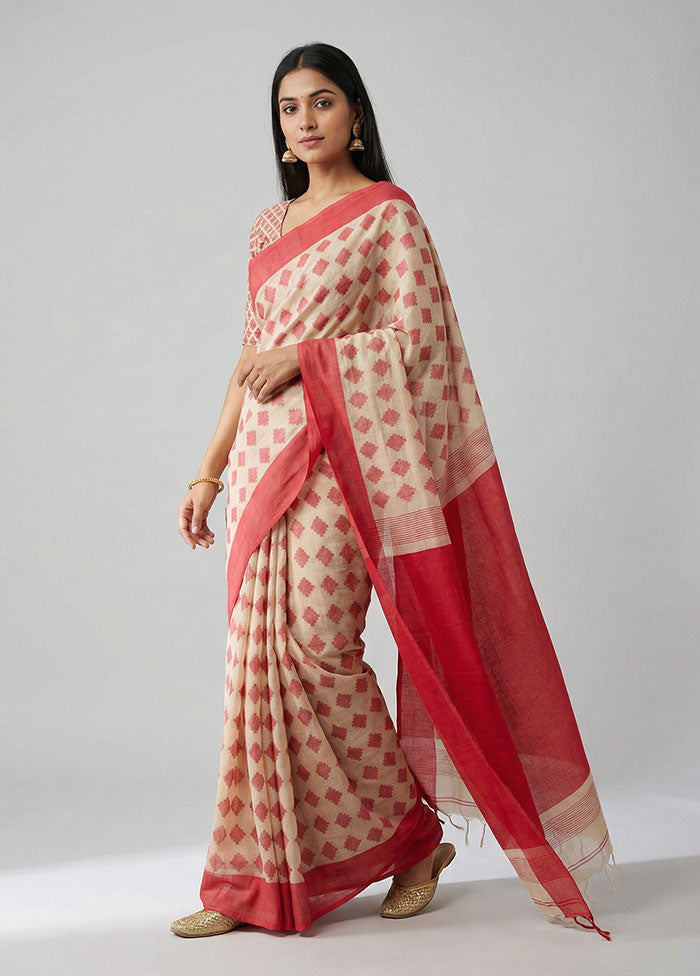 Cream Matka Silk Saree With Blouse Piece