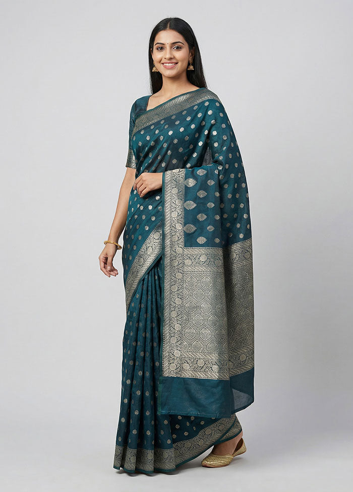 Green Dupion Silk Saree With Blouse Piece