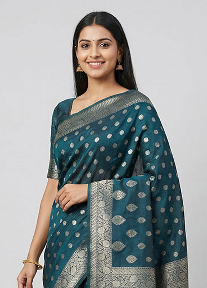 Green Dupion Silk Saree With Blouse Piece