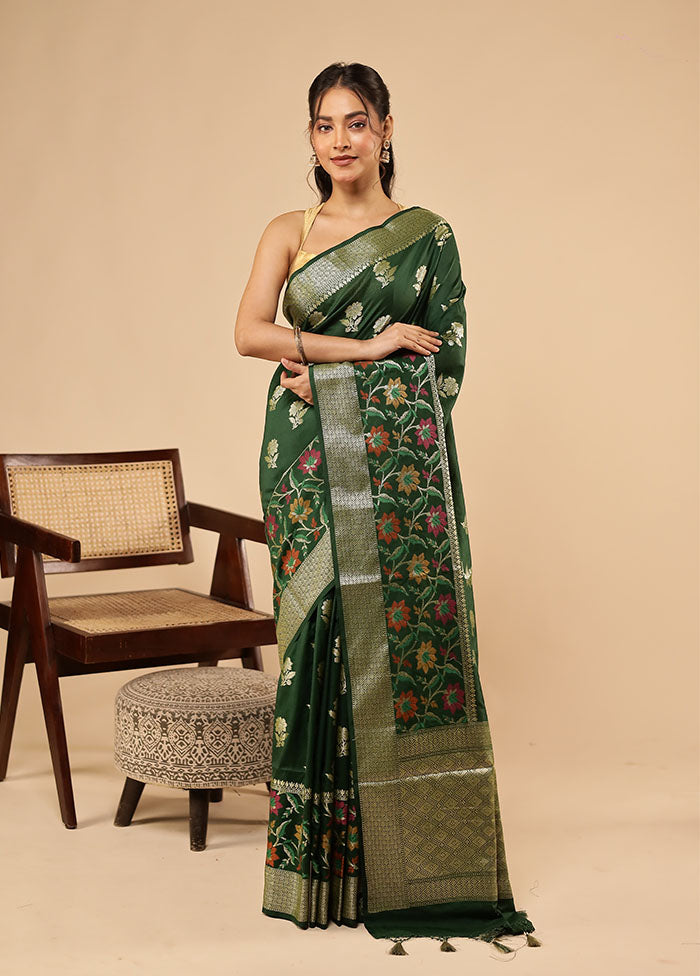 Green Dupion Silk Saree With Blouse Piece
