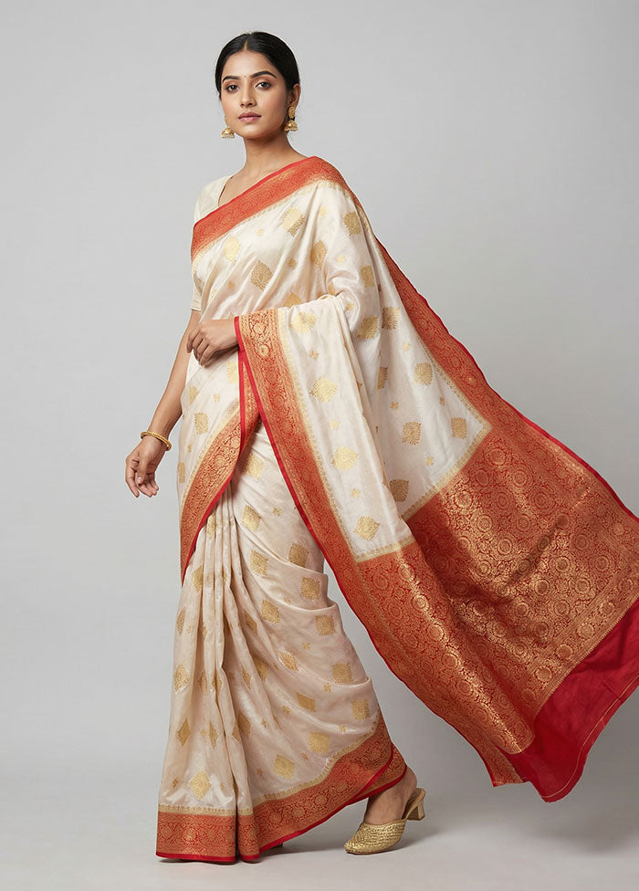 White Dupion Silk Saree With Blouse Piece