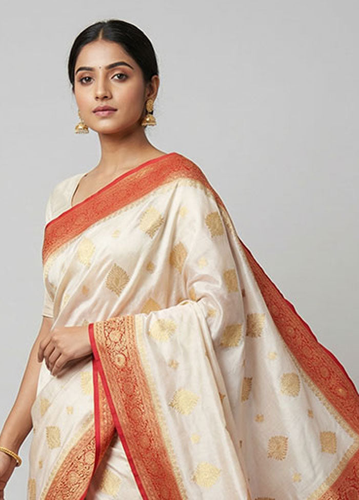White Dupion Silk Saree With Blouse Piece