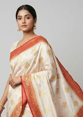 White Dupion Silk Saree With Blouse Piece
