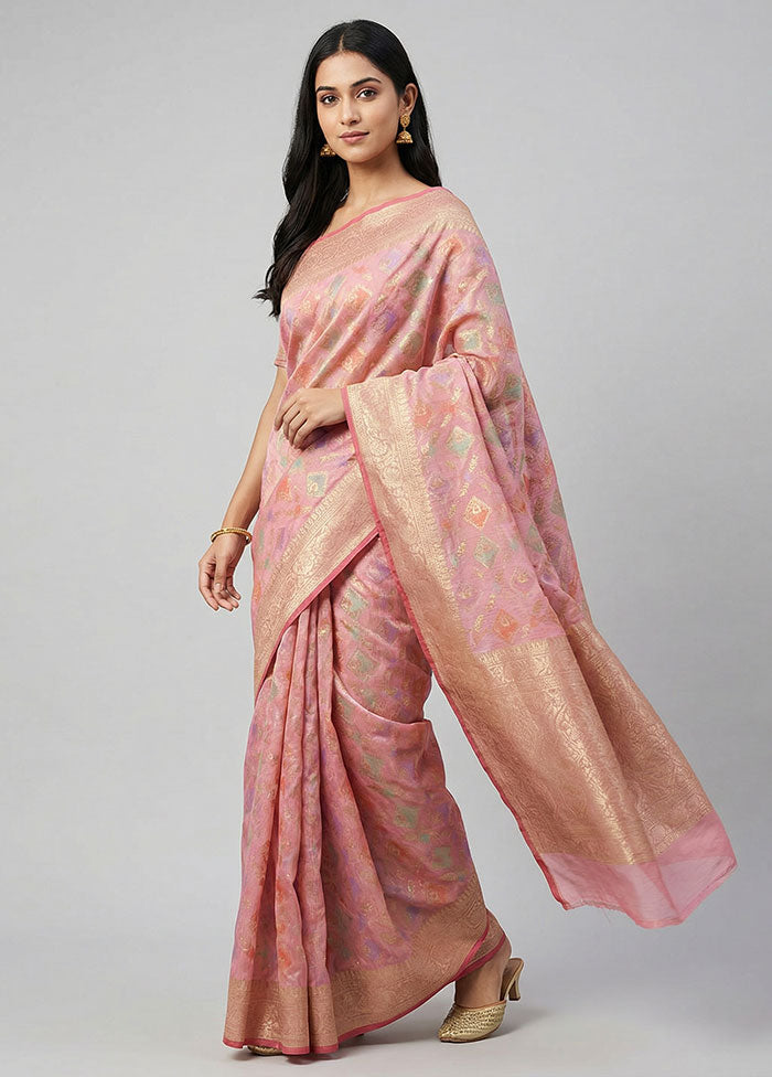 Pink Cotton Saree With Blouse Piece