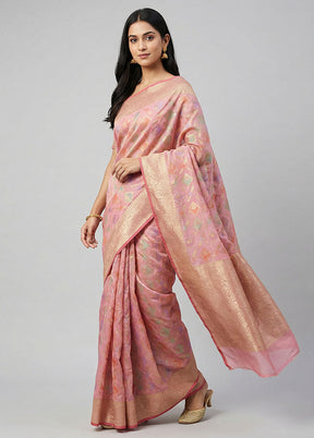 Pink Cotton Saree With Blouse Piece