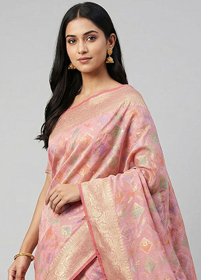 Pink Cotton Saree With Blouse Piece