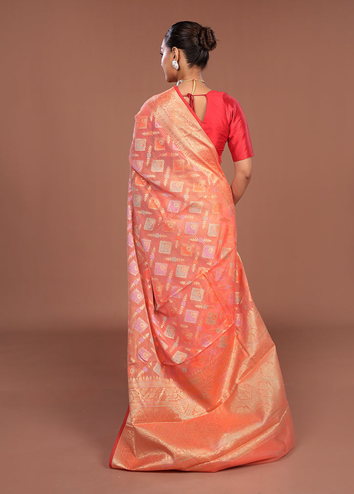 Peach Cotton Saree With Blouse Piece