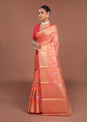 Peach Cotton Saree With Blouse Piece