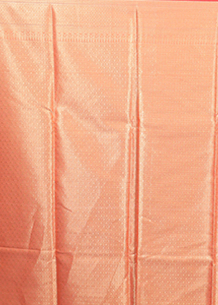 Peach Cotton Saree With Blouse Piece
