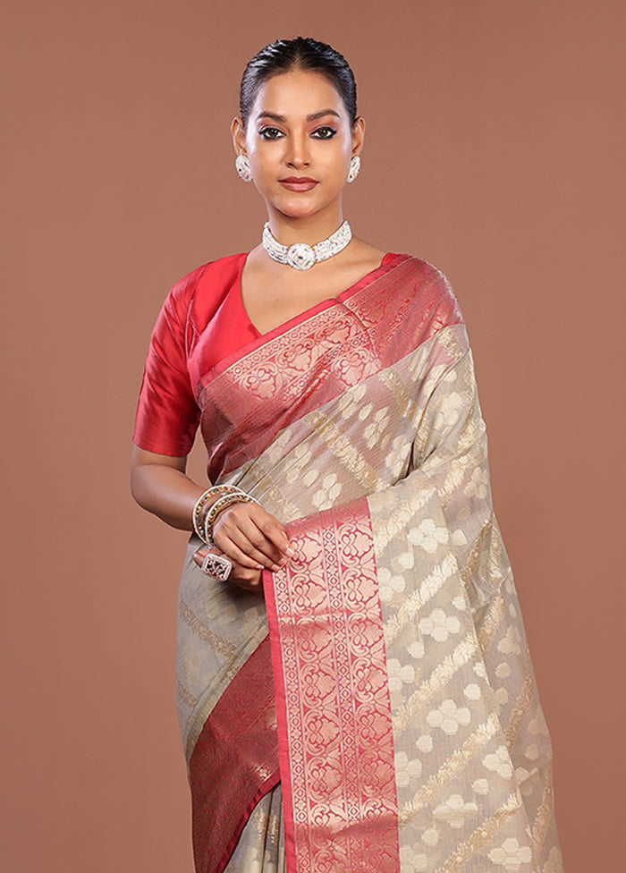 Grey Cotton Saree With Blouse Piece