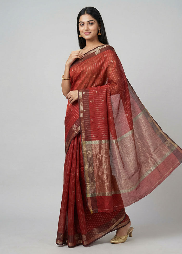 Red Kora Silk Saree With Blouse Piece