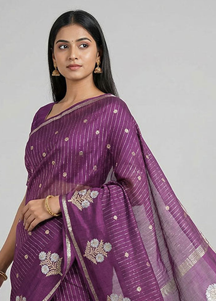Purple Kora Silk Saree With Blouse Piece