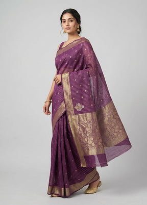 Purple Kora Silk Saree With Blouse Piece