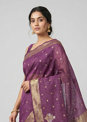 Purple Kora Silk Saree With Blouse Piece