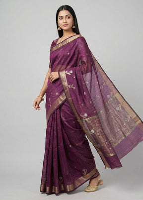 Purple Kora Silk Saree With Blouse Piece