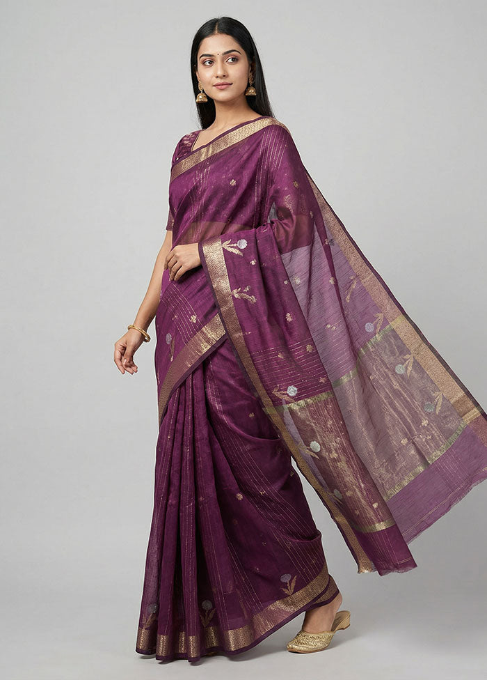 Purple Kora Silk Saree With Blouse Piece