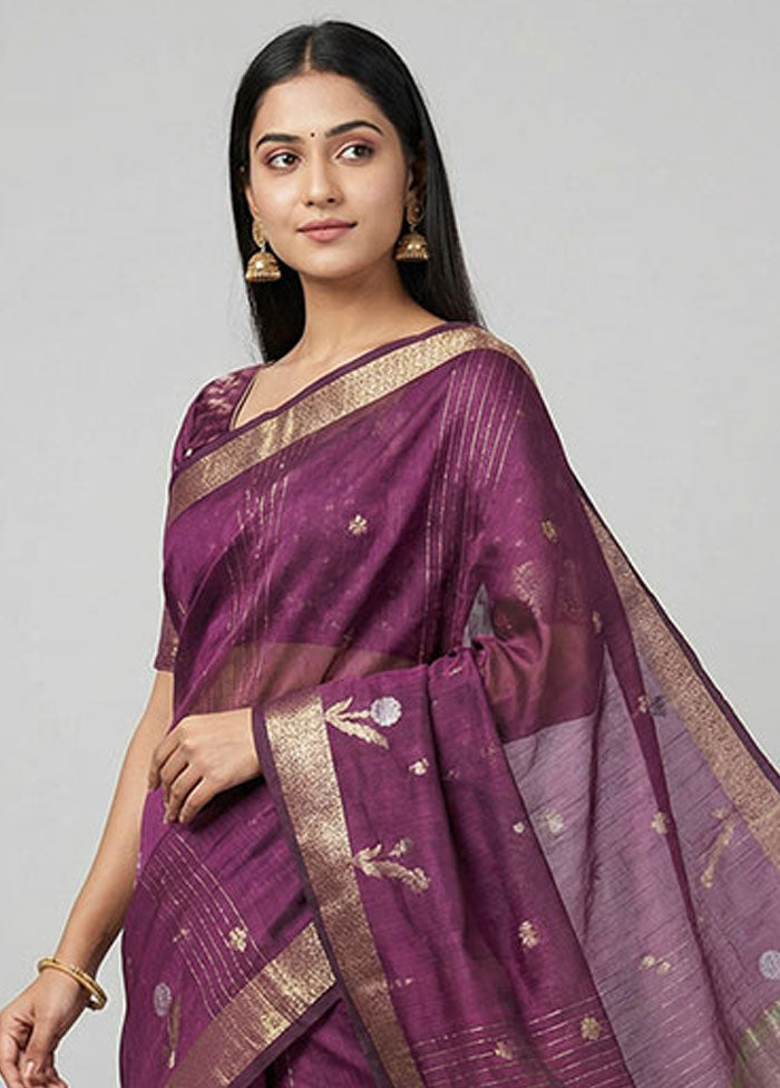 Purple Kora Silk Saree With Blouse Piece