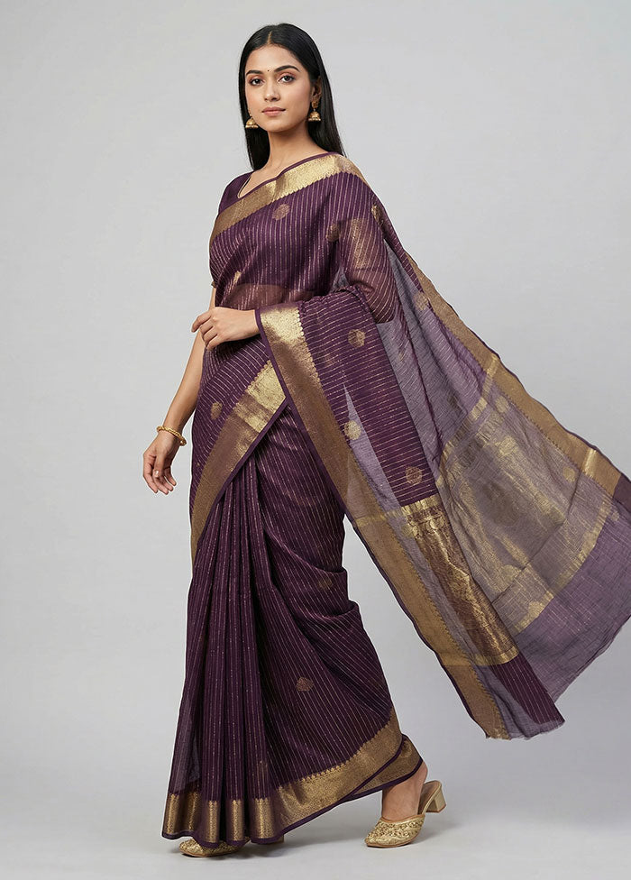 Purple Kora Silk Saree With Blouse Piece