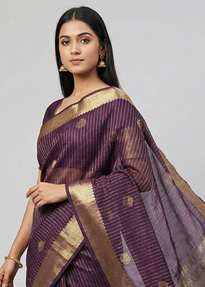 Purple Kora Silk Saree With Blouse Piece