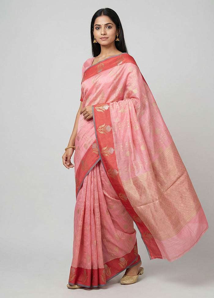 Pink Kora Silk Saree With Blouse Piece