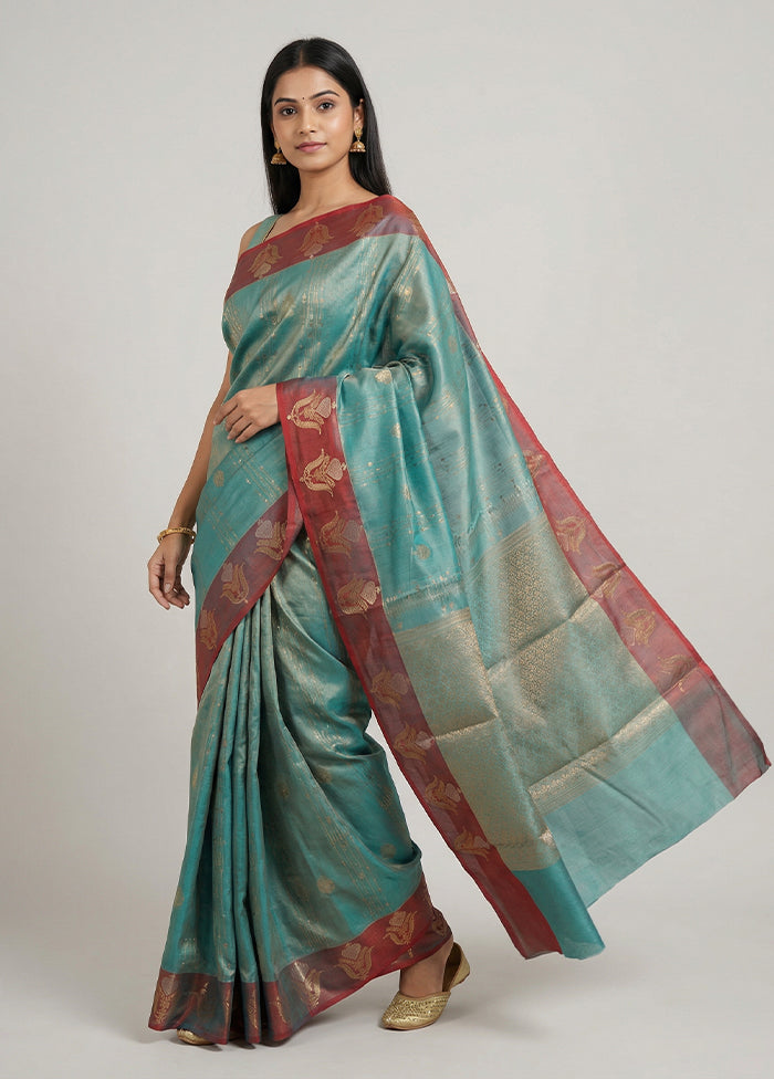 Green Kora Silk Saree With Blouse Piece