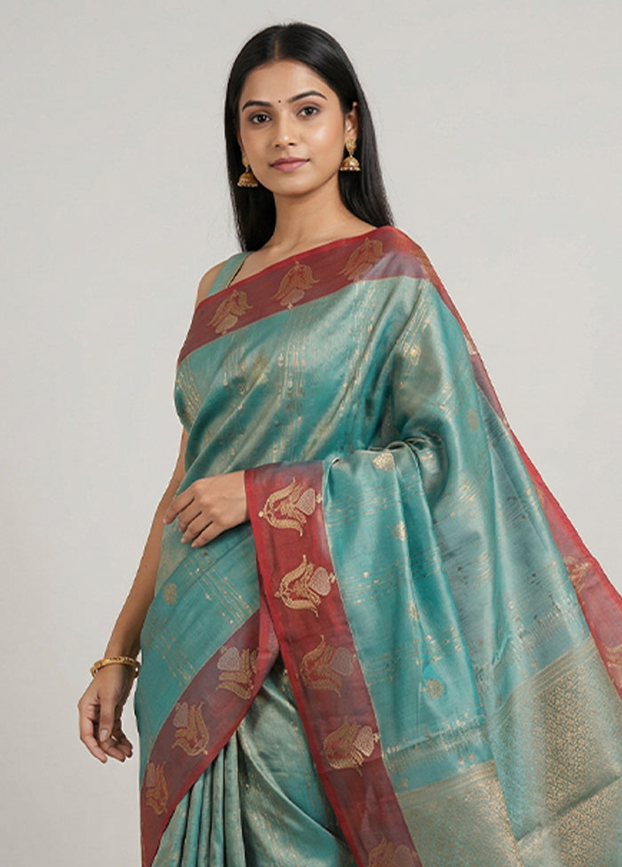 Green Kora Silk Saree With Blouse Piece