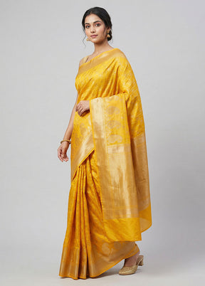 Yellow Kora Silk Saree With Blouse Piece