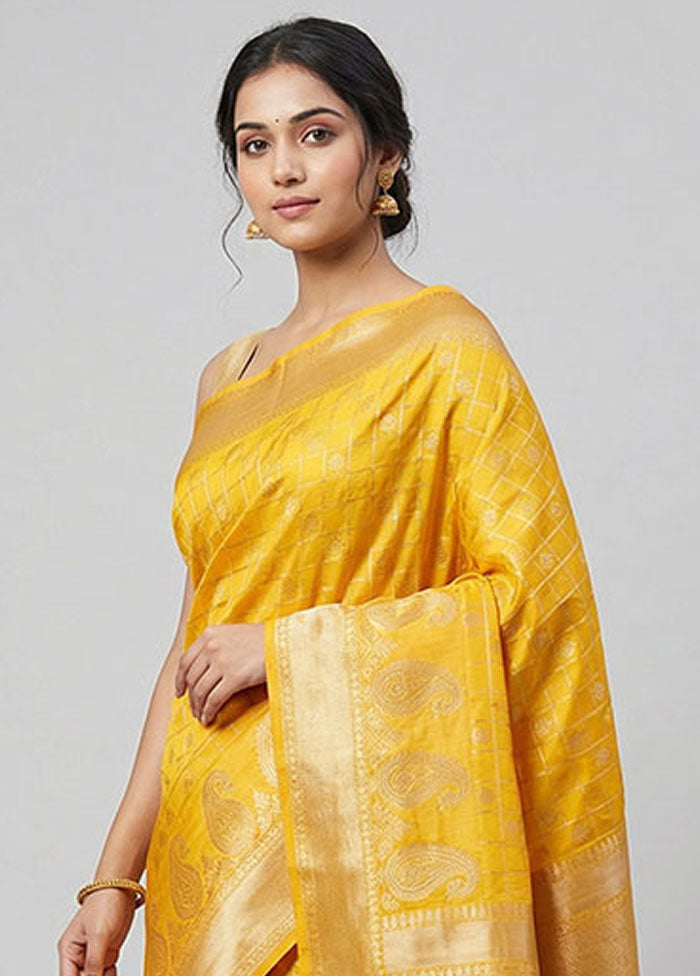 Yellow Kora Silk Saree With Blouse Piece