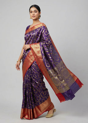 Blue Dupion Silk Saree With Blouse Piece