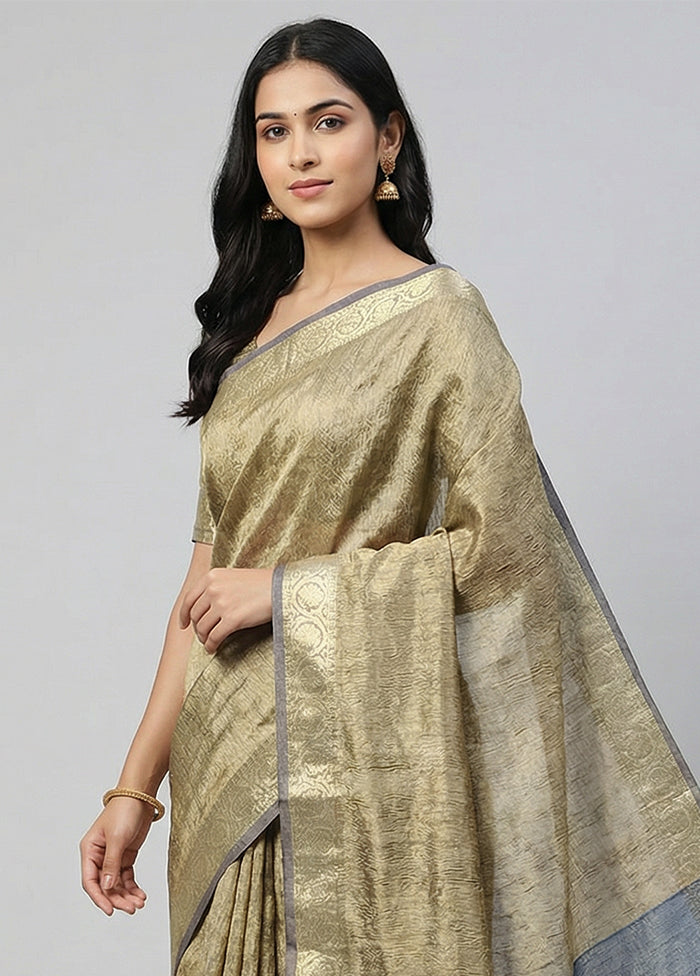 Blue Tissue Silk Saree With Blouse Piece