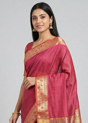 Pink Cotton Saree With Blouse Piece