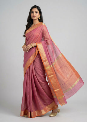 Pink Cotton Saree With Blouse Piece