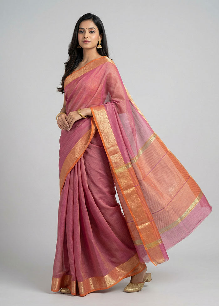 Pink Cotton Saree With Blouse Piece