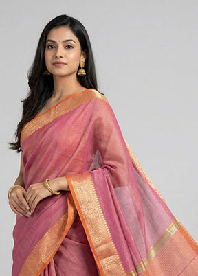 Pink Cotton Saree With Blouse Piece
