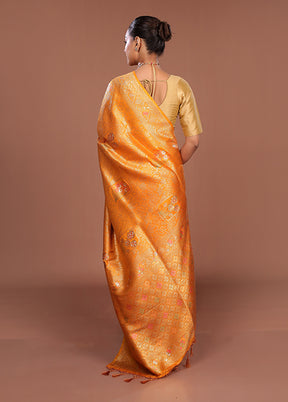 Yellow Dupion Silk Saree With Blouse Piece