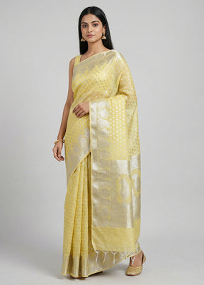 Yellow Kora Silk Saree With Blouse Piece