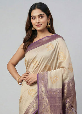 Cream Kanjivaram Silk Saree With Blouse Piece